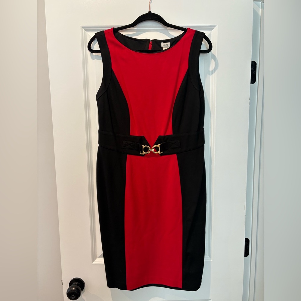 Cache Red and Black Midi Dress